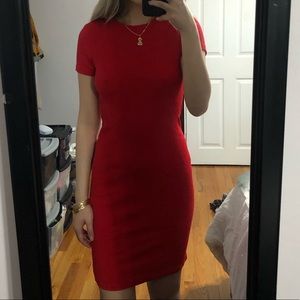Red short sleeve midi dress